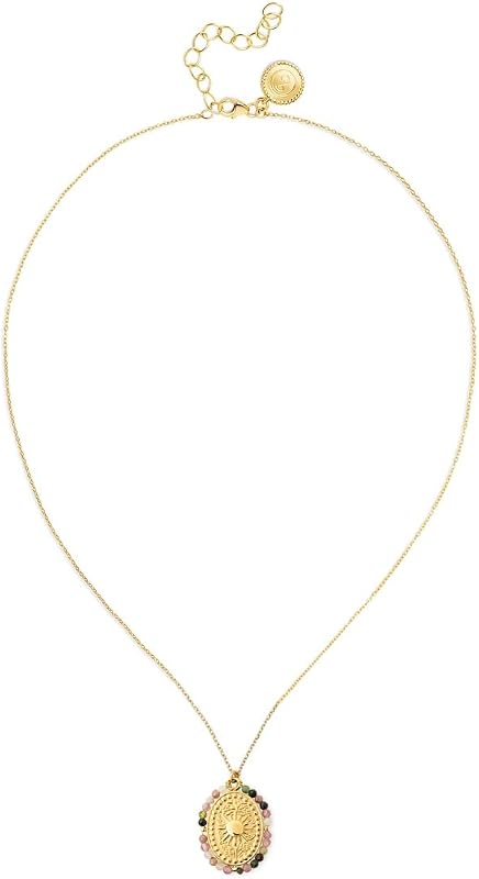 Halskette Medallion Stones Sun Edelstahl vergoldet Damenschmuck