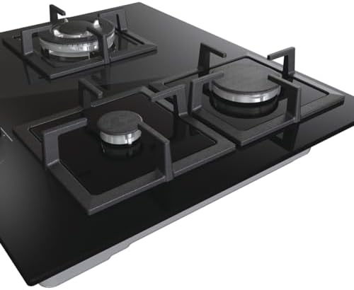 Hisense gg633b - placa a gás natural, 3 zonas, 60 cm, grelha em ferro fundido e vidro temperado preto, autoignição integrada nos comandos, segurança gasstop, fácil limpeza