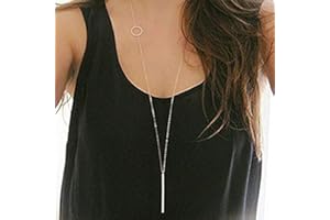 Fdesigner Leiothrix Long Pendant Necklace Silver Bar Necklaces Jewelry Y-Chain Circle Round Necklace for Women and Girls (Silver)