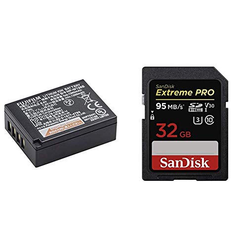 Fujifilm NP-W126s Pack de Batterie pour Hybride série X Noir &amp; Carte Mémoire SDHC Sandisk Extreme Pro 32 Go jusqu'à 95 Mo/s, Classe 10, U3, V30, 4K UHD