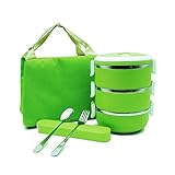 Stainless Steel Round Lunch Box, Insulated Lunch Bag, Lock Container Bag, Spoon and Fork Set, Food Storage Boxes for work and school,3-Tier Insulation Storage Boxes with Lunch Box Bag