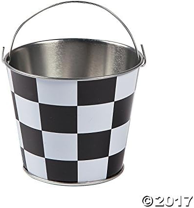 Mini Black And White Checkered Pails (Set Of 12) Race Car Party Supplies
