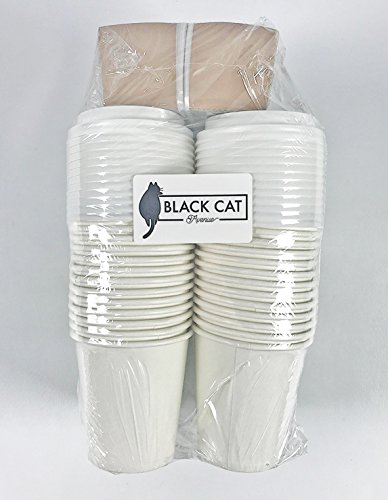 Black Cat Avenue 50 Sets 10oz Disposable Hot White Paper Cups with Lids and Sleeves For Hot Drinks Coffee Cocoa Chocolate Latte Cappuccino