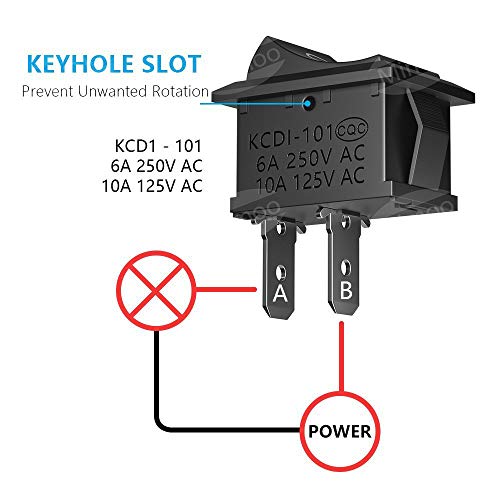 Interruptores para Coche Mimoo 20pcs Interruptor Coche Rocker Interruptor 10A / 125V, 6A / 250V SPST On/Off Auto Boton… - Imagen 5