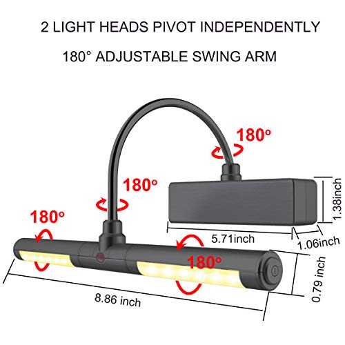 LUXSWAY Battery Operated Picture Light,Wireless Remote Painting Light,3 Modes Dimmable Art Display Light,180 Rotatable Light Head and Timer Lighting up for Painting Frame Portrait Art-Black