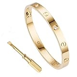 QUEEN JULIA Gold Bracelets for Women Couples Bracelets Titanium Steel Love Bracelet Pulseras de Mujer Valentines Wedding (GoldCz7.5')