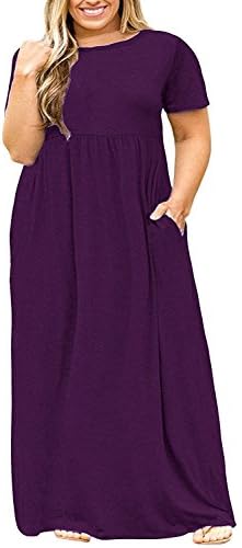 Misassy Womens Plus Size Short Sleeve Maxi Dresses Casual Loose Plain Swing Dress with Pockets