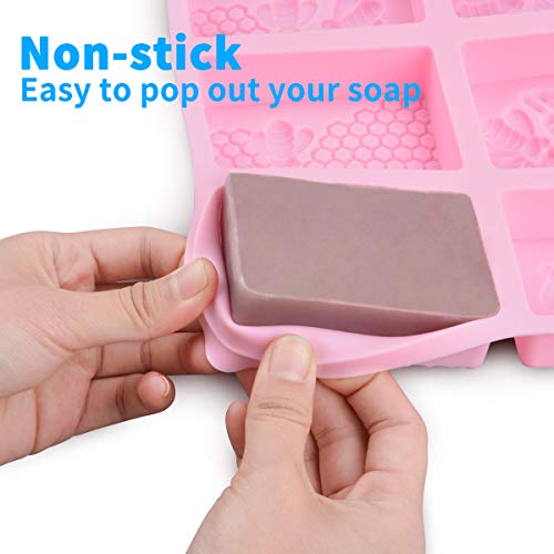 SJ 3D Bee Silicone Molds, Honeycomb Molds for Soaps, Rectangle Cake Baking Mold, Resin Mold Beehive Candle Mold for Homemade Craft (square, pink) - Thumbnail 4