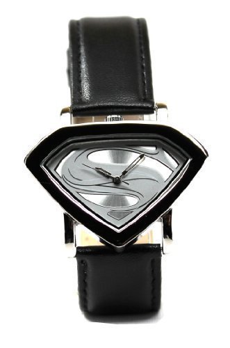 Man of Steel Superman Shield Watch - Silver - Leather Strap (MOS 5005)