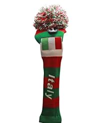 Sports: Majek Italy Driver Golf Club Head Cover #1 Italian Drivers Headcover Red White Green Pom Pom Retro Knit Vintage Classic Throwback Style Head Covers - Majek