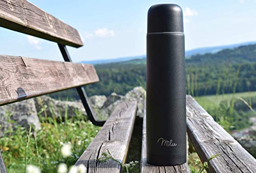 Milu Thermosflasche Thermoskanne Isolierflasche 1L, 750ml, 500ml - Isolierte Edelstahl Trinkflasche, 100% Auslaufsicher, Doppelwandisolierung (Schwarz, 1000 ml) – Bild 7