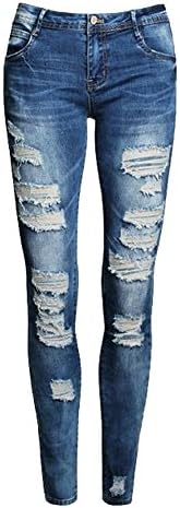 COLINNA Women's Juniors Boyfriend Skinny Fit Ripped Distressed Stretchy Pencil Jeans With Hole