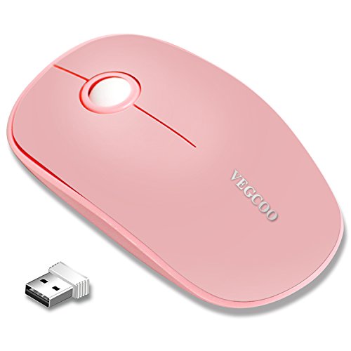 Wireless Mouse, VEGCOO Silent Click Mouse Potable With Nano Receiver, Optical Laptop Mice for PC, Macbook, Computer (C3 Pink)