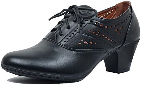 Guilty Shoes Womens Classic Retro Two Tone Embroidery - Wing Tip Lace Up Kitten Heel Oxford Pumps