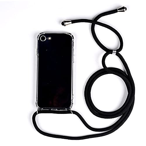 PuYu Zhe Compatible With iPhone 13 Pro Max Case,Clear Transparent TPU Silicone Shell,Crossbody Slim Stylish Shockproof Cover,Adjustable Neck Cord Lanyard-Black