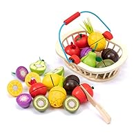 CRUISTORE -Wooden Cutting Fruits Play Food Set with Wooden Basket | Pretend Play Toys for Toddlers Boys and Girls (Fruits)