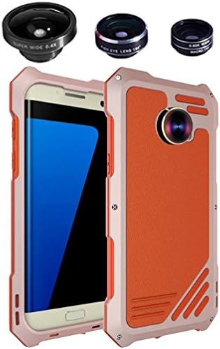 Galaxy S7 Edge Aluminum Case, 3IN1 Wide Angle Macro Fisheyes Camera Lens Shockproof Aluminum Alloy Metal Ultra-thin Ultra-light Cover for Samsung Galaxy S7 Edge (Orange&Rose Gold)
