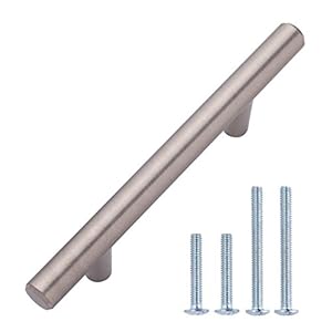 Amazon Basics Euro Bar Cabinet Handle (1/2-inch Diameter), 5.38-inch Length (3-inch Hole Center), Satin Nickel, 25-Pack