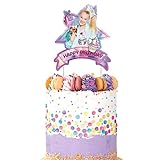 Jojo Unicorn Bow Cake Topper Birthday Party Decoration Toppers - Purple Pink Starry Sky Shape