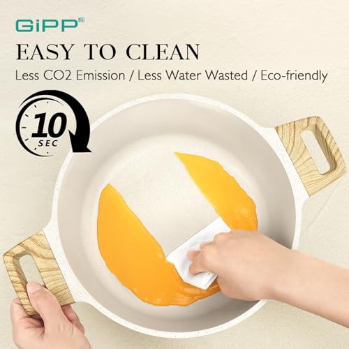 GiPP 21Pcs Pots and Pans Set Non Stick - White Granite Kitchen Cookware Sets Nonstick Induction Cookware Non-toxic Cooking Pan Set with Silicone Utensils, PFOS and PFOA Free