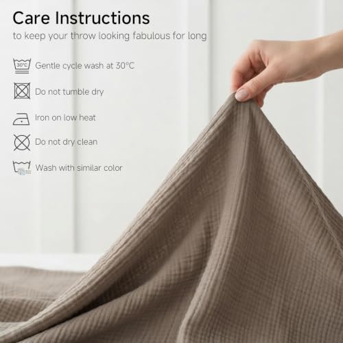 Simple&Opulence Cotton Muslin Throw Blanket for Bed Couch Sofa 4-Layer Gauze Blankets Reversible Soft Lightweight Breathable Home Décor for All-Season 50x60”, Coffee