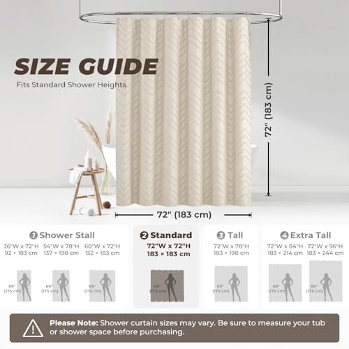 TURKIO Beige Boho Shower Curtain 72 x 72 Modern Farmhouse Shower Curtain Bohemian Chic Tufted Chevron Textured Striped Minimalist Shower Curtain Woven Fabric Cute Beige/Cream Shower Curtain