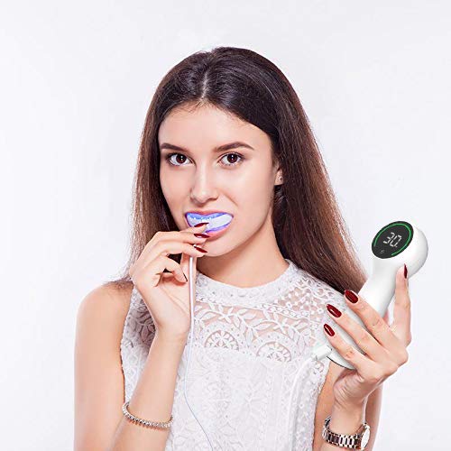 SENSOLOGY Teeth Whitening Kit Teeth Whitener Accelerator 16X Powerful LED Light 5V Built-in Adjustable Timer and Food Grade Mouth Tray Inlcude 4 x 3ml Teeth Whitening gel,5 x Teeth Whitening Strips
