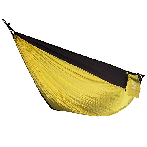 Ten After Twelve Heavy Duty Two Person Hammock, Double Wide Portable Nylon Camping Hammock, 400+ Pound Capacity, Yellow and Black