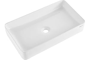 VEVOR Rectangle Vessel Sink, 24" x 13.8" Bathroom Vessel Sink Countertop, White Ceramic Bathroom Sinks Above Counter, Modern 