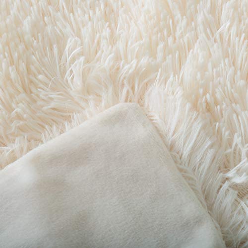 Reafort Luxury Long Hair Shaggy PV Fur Faux Fur Oversized Throw Blanket (Cream, 60"X70" Throw