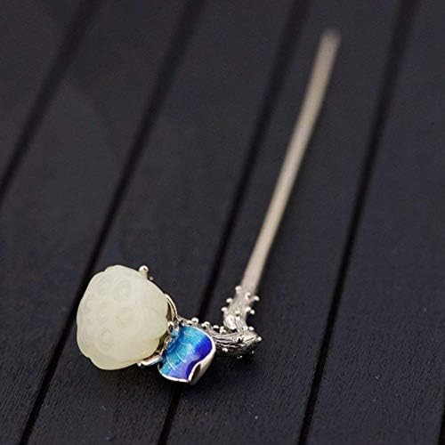 Rongw ヘアピン 開店記念セール 925スターリングシルバーのヘアピンヘアスティックレトロな中国のヒスイロータスクラシックフェミニンな気質の花嫁ヘアアクセサリー装飾が修正されました レトロ ピンヘアスティック花髪