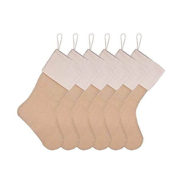 Sumind 6 Packs Burlap Christmas Stockings for Christmas Decorations or DIY (Flaxen)
