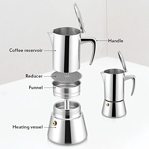 Stovetop Coffee Pot, Stainless Steel Percolator Coffee Maker Moka Pot for Gas & Electric Stovetop 200ml