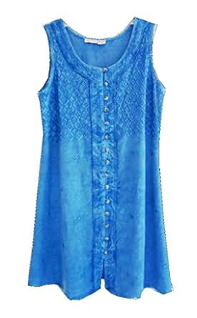 Raya Sun Button Down Sleeveless Dress-Indigo-3X at Amazon Women’s
