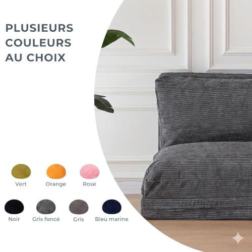 MAXYOYO Folding Bean Bag Chair with Foam Padding, Extra Thick 4 Layers, Mattress/Floor Sofa for Adults, Removable and Machine Washable Cover, Charcoal, 135 x 240 cm