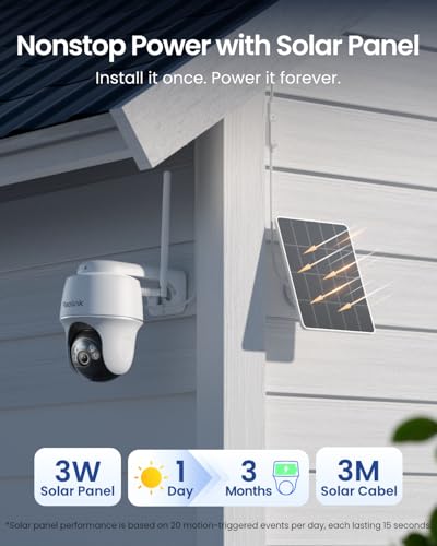 REOLINK Solar Security Camera Outdoor Wireless, 5MP Auto Tracking with 360° view Battery Cam, Color Nigth Vision, 2.4/5 GHz Wi-Fi,2-Way Talk,Works with Alexa for Home Surveillance,Argus PT+Solar Panel