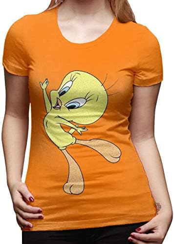 Monicame Women Short Sleeve Tweety Bird Dancing Fashion Shirt S Orange
