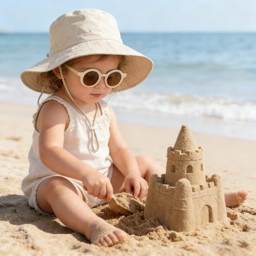 Shedoo Children's Sun Hat UV Protection UPF 50+, Wide Brim Neck Protection Fishing Hat Baby with Sunglasses, Breathable Bucket Hat with Adjustable Chin Strap, Beach Hat for Boys, Girls
