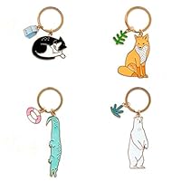 Stock Show 4Pcs/Pack Cute Cartoon Animal Keychains with Creative White Bear Fox Black Cat Crocodile Pendants for Car Keychain Women Girl Purse Bag Charm Kids Fridens Gifts