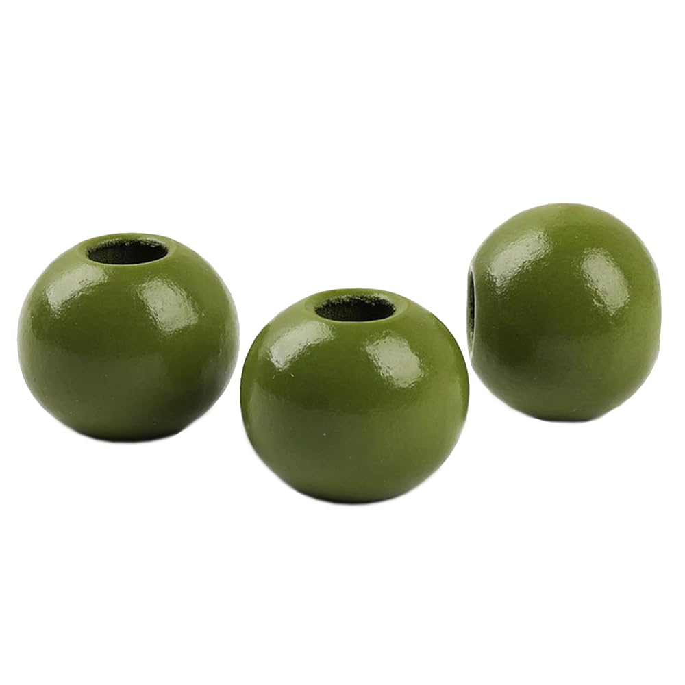 Oneyijun 50 Pcs Large Wooden Beads 20mm Natural Round Wood Beads Loose Beads, for Handmade Garlands Home Decorations Jewellery Making DIY Hand Crafts (Dark Green) (OYJWoodBead1-dgreen)