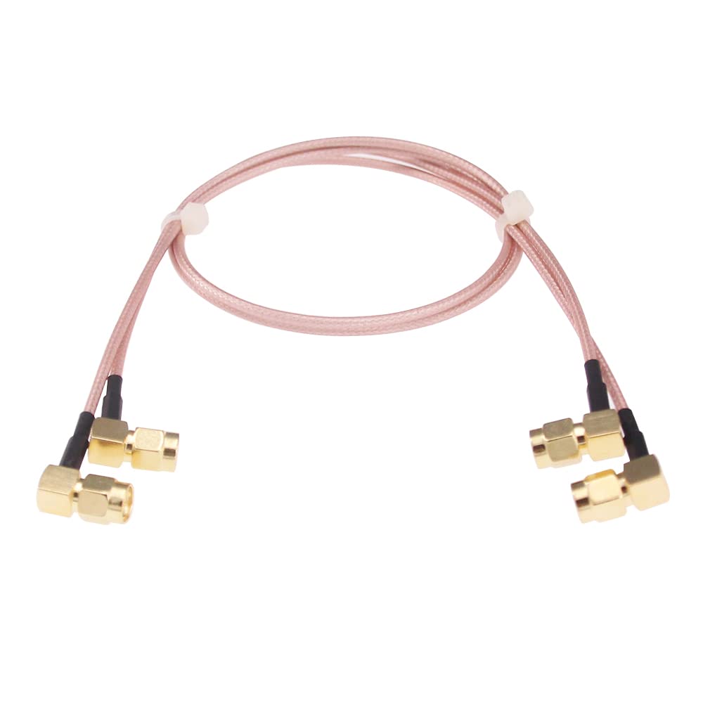 RFaha 2pcs RF Coaxial Coax Assembly SMA Male to SMA Male Right Angle 50cm 20in WiFi Antenna Extension Cable(F126-2)