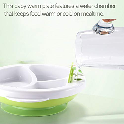 Matyz Stay Put Suction Warm Plate for Baby - Divided Plate for Kids - Divided Toddler Plate with Bonus Spoon - Microwave & Dishwasher Safe - BPA Free (Green) - Thumbnail 4