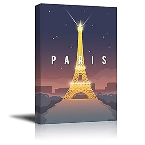 Canvas Wall Art - Eiffel Tower Paris Illustration Travel Canvas Art - Giclee Print Gallery Wrap Modern Home Art Ready to Hang - 12x18 inches