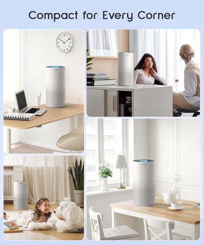 Afloia Air Purifiers for Home Bedroom Large Room Up to 1076 Ft², 3-Stage Filter Cleaner Odor Eliminator, Remove Pets Dust Dander Hair Allergy Mold Pollen Smoke Smell, Quiet 22 dB, 7 Colors Night Light