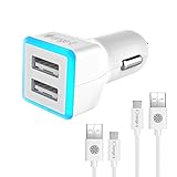Quick Charge 2.0 Car Charger, iOrange-E 36W Dual Port USB Car Charger Adapter (2 New USB Cables Included) Car Accessories for Nexus 6, Galaxy S6 Edge, Xperia Z4, HTC One M9 and More , White
