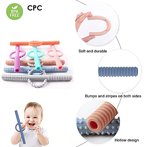 YAPROMO Baby Teething Chewy Tubes with Safe Shield,Hollow Baby Teething