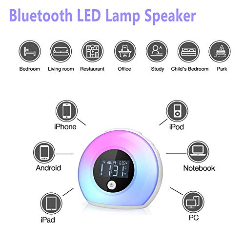 Wake Up Light Bluetooth Speaker, Table Lamp Alarm Clock, Night Light Bluetooth Speakers Lamp, Dimmable Warm Light & Colorful Light Beside Lamp Music Player for Kids, Party, Bedroom, Camping