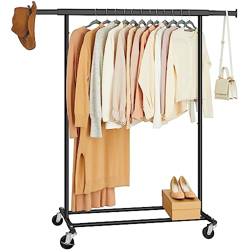 SONGMICS ハンガーラック 伸縮式 洋服ラック 幅92~132 cm 耐荷重100 kg キャスター付き 室内物干し
