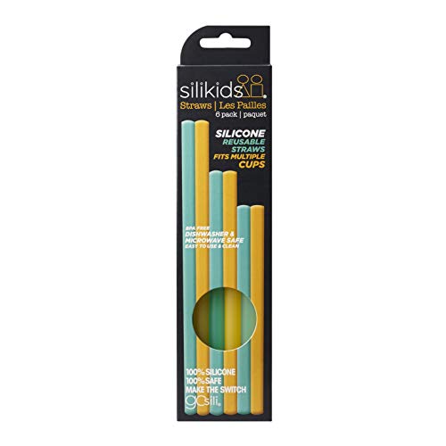 gosili siliskin Silikon-Trinkhalme, wiederverwendbar, Silikon, BPA-frei, 6 Stück, Standard-Größe, Flexible Trinkhalme für Kinder/Kleinkinder und Erwachsene – Blaugrün/Orange – Bild 5