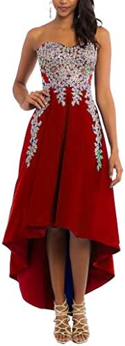 SHNE Women's Elegant Strapless Beaded Floral Lace Empire Asymmetrical Prom Dess Corset Formal Dress Burgundy US14